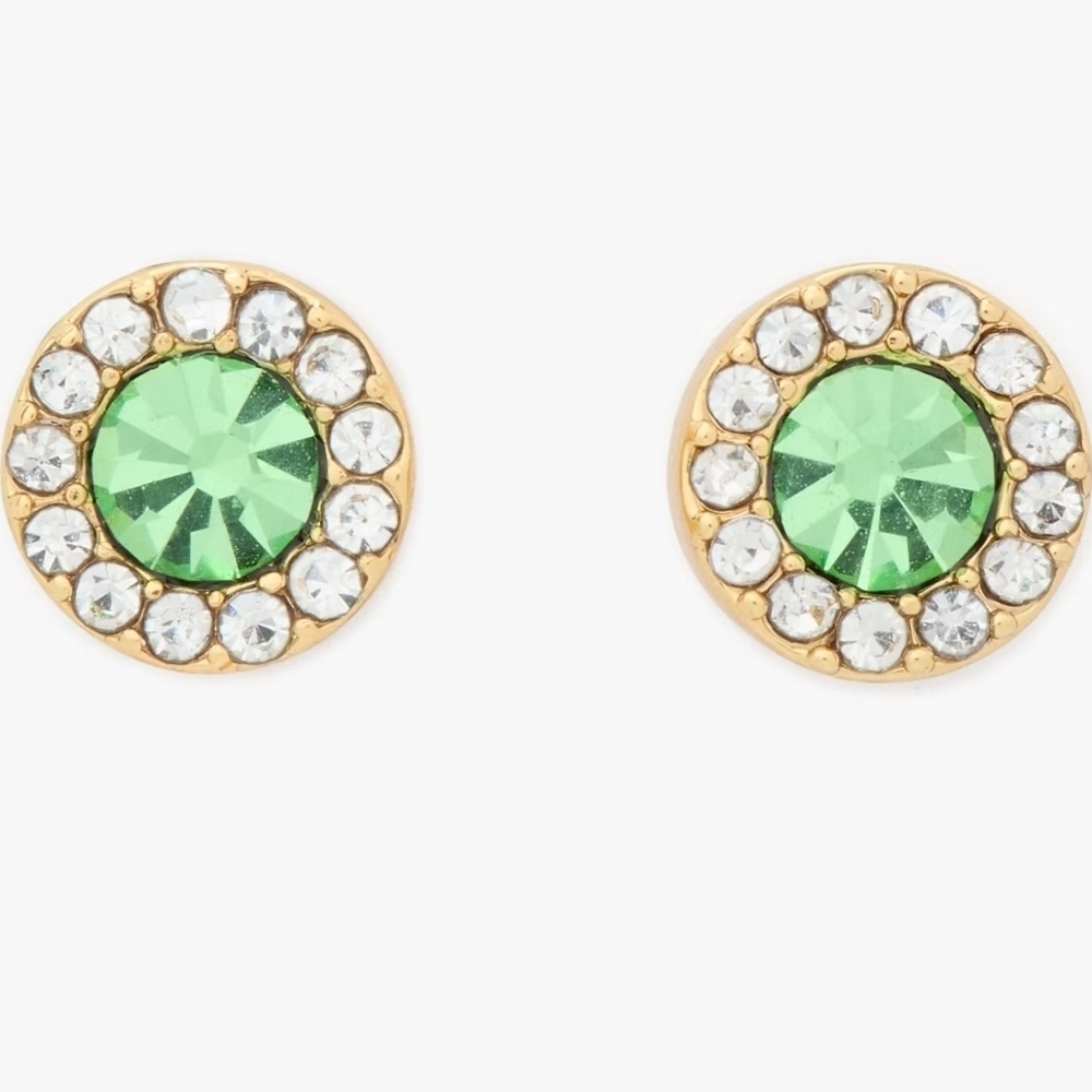 💚▪️Kate Spade▪️ Green Gold Peridot You're a Gem Halo Pave Crystal Stud  Earring